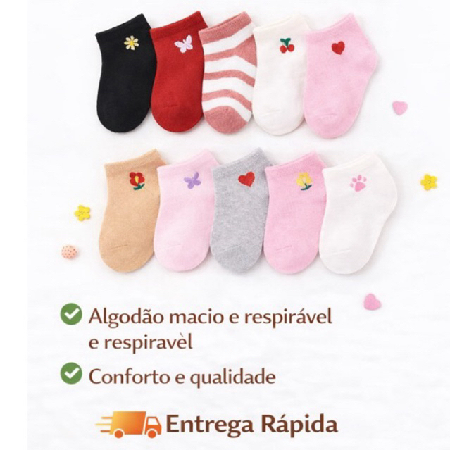 Kit De 3 a 12 Pares De Meias Bebê Recém-Nascidos MENINA Algodão em Oferta na Shopee