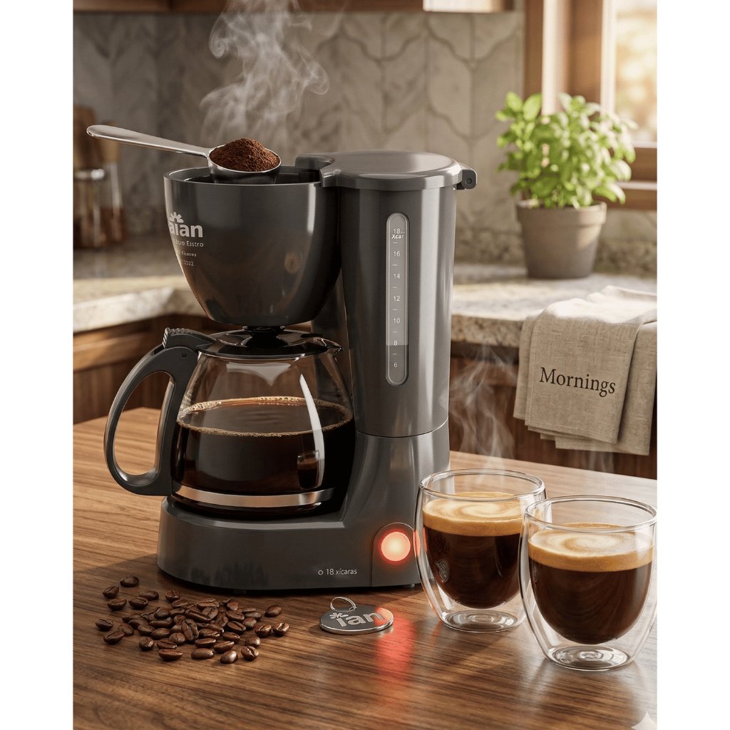 Kit Cafeteira Eletrica 18 Xicaras Kian Jarra Vidro 127V + 2 Xicaras Vidro Parede dupla 80ml