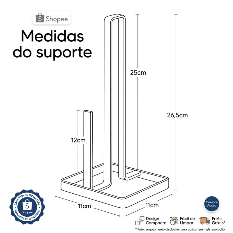 Detalhes do Porta Rolo Papel Toalha Suporte Vertical Mesa Preto