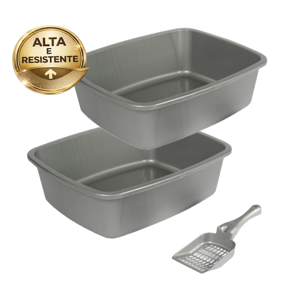 Caixa de Areia para Gatos Kit com 2 Bandeja ALTA e Pá Higiênica  Kit c/ 3 peças
