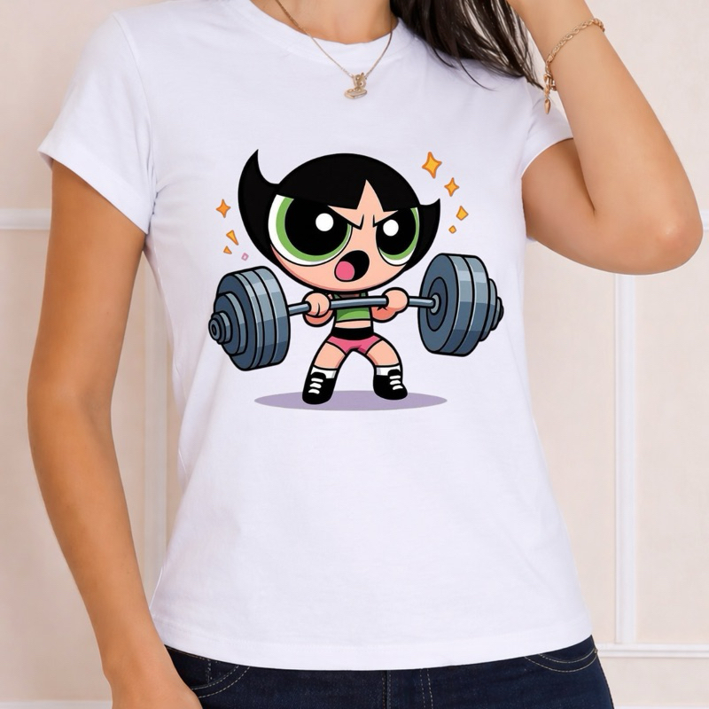 Camiseta feminina estampada - Docinho academia super poderosas