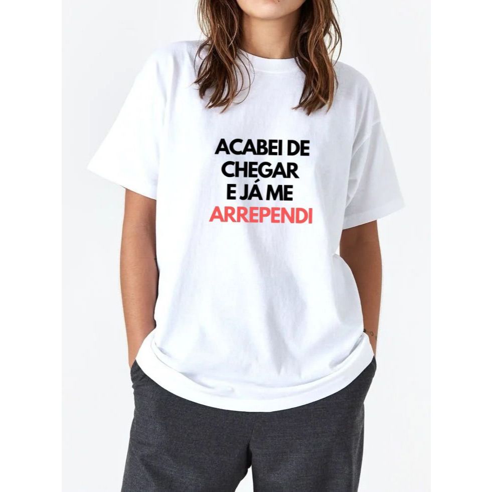 Camiseta Feminina Frase Divertida Algodão Confortável Casual Oversized Moda Streetwear