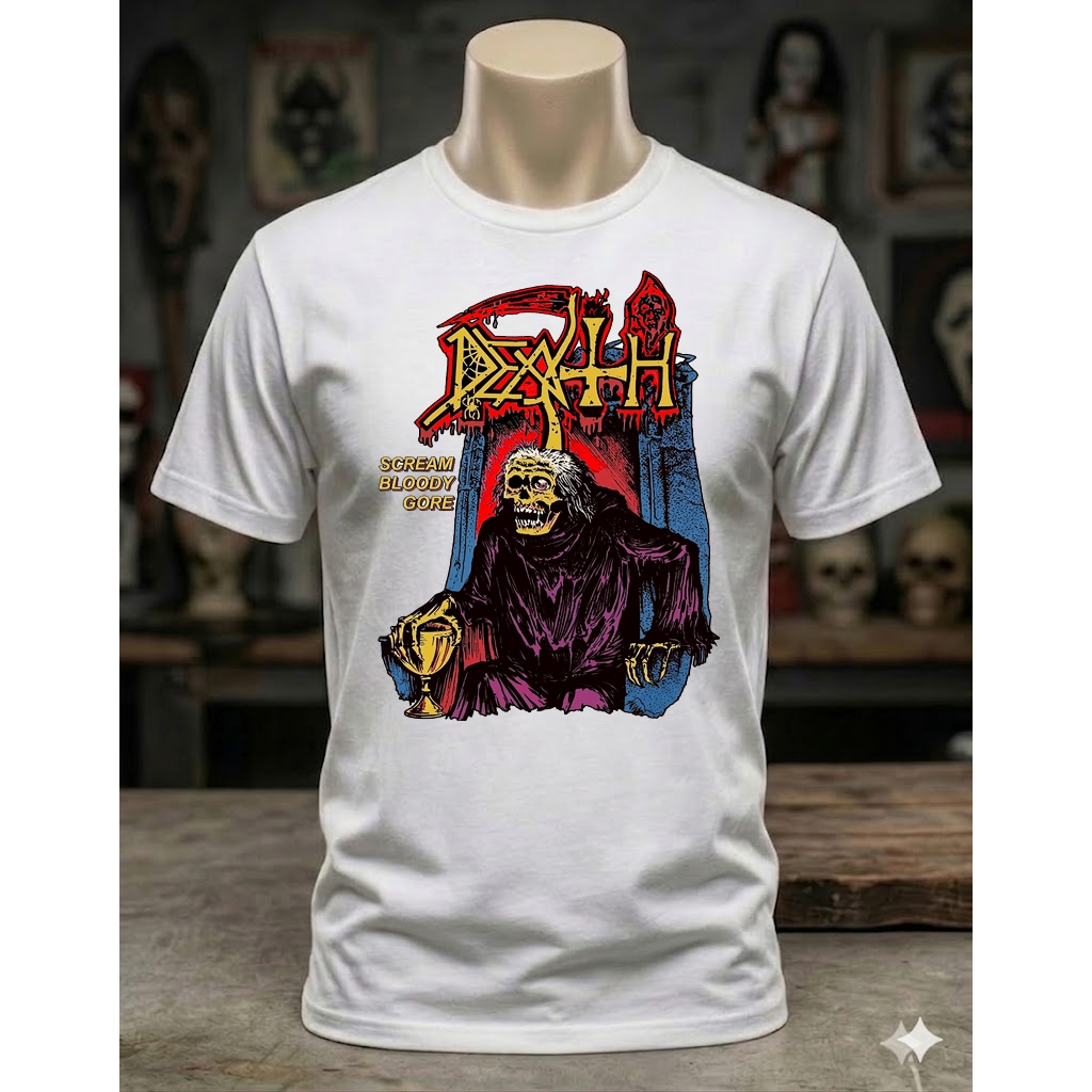 Camiseta Death Scream Bloody Gore VINTAGE Death Metal Old School Branca #M2