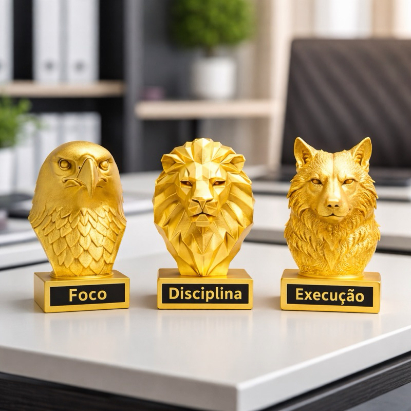 Decoração Luxo Esculturas Aguia Leao Lobo Foco Disciplina Execução Estilo Escritório Casa Sala