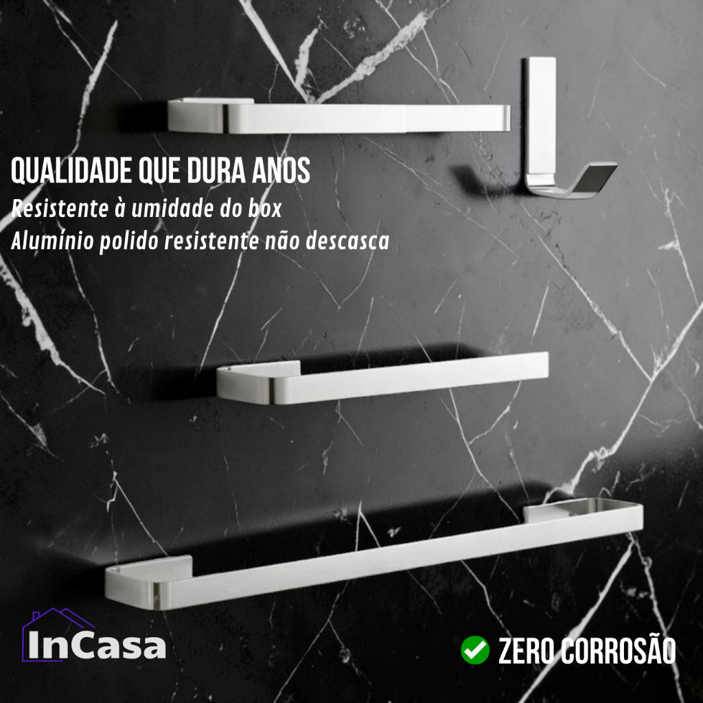 Kit para Banheiro Luxo Quadrado Cromado 4 Peças Inox Alumínio Conjunto de Banheiro Completo — imagem 2 de 2