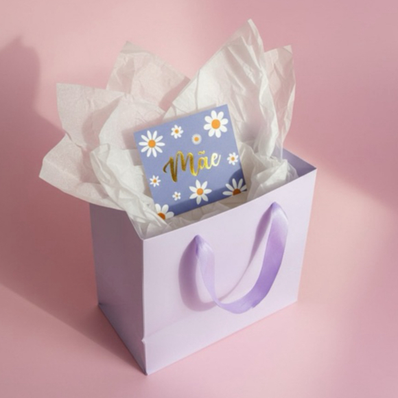 Postal Dia das Mães com Hot Stamping Dourado Mãe Lilás