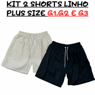Kit 2 Shorts de Linho Plus Size Premium G1,G2,G3 Mauricinho Confort elástico cintura casual 2 bolsos laterais e traseiro em Oferta na Shopee