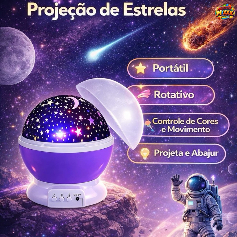 Luminária Projetor Estrela 360º Globo Galaxy Abajur Luminária de Mesa Abajur Galaxia Colorida