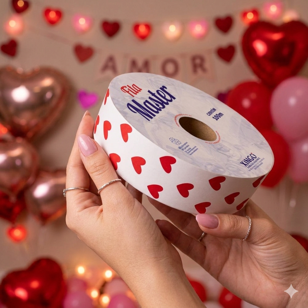 FITA PLASTICA DECORADA PARA LAÇOS PRESENTE - AMOR - NAMORADOS - VERMELHO - 10 OU 100 MTS em Oferta na Shopee