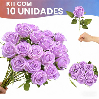 10 Rosas Artificial Lilás Aveludada Individual  Dia Das Mães Decoração Arranjo Flor em Oferta na Shopee