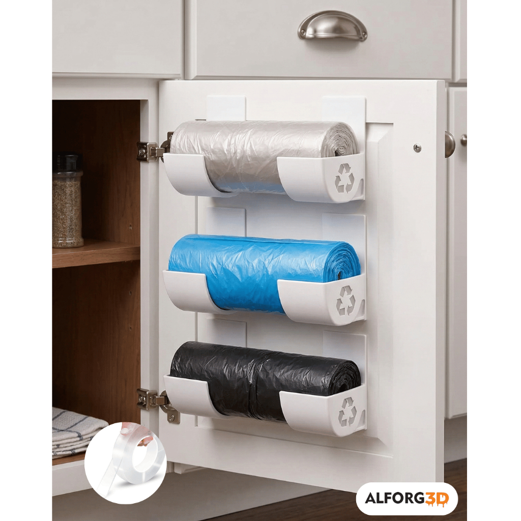 KIT 3/2/1 Suporte Organizador Porta Saco de Lixo Rolos Fixação Sem Furo Cozinha Armário Ajustável