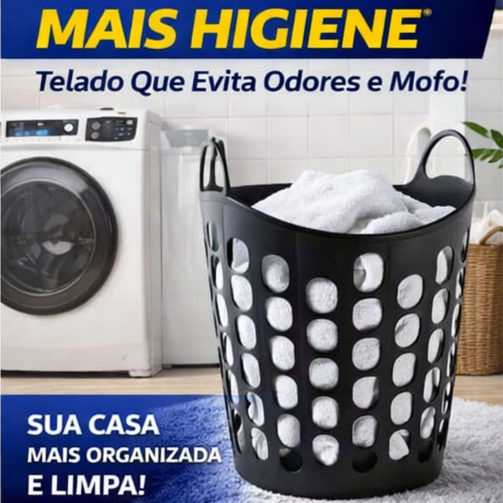 Cesto Flexível Preto Telado Com Alça Grande Lavanderia Organização Roupas Lavável Resistente Multiuso