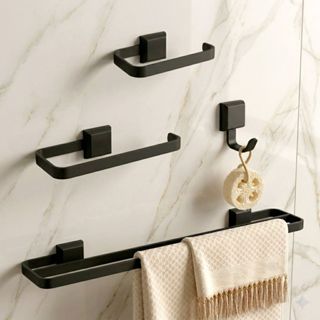 Kit Acessórios Para Banheiros Preto Fosco 4 Peças Toalheiro Duplo em Oferta na Shopee