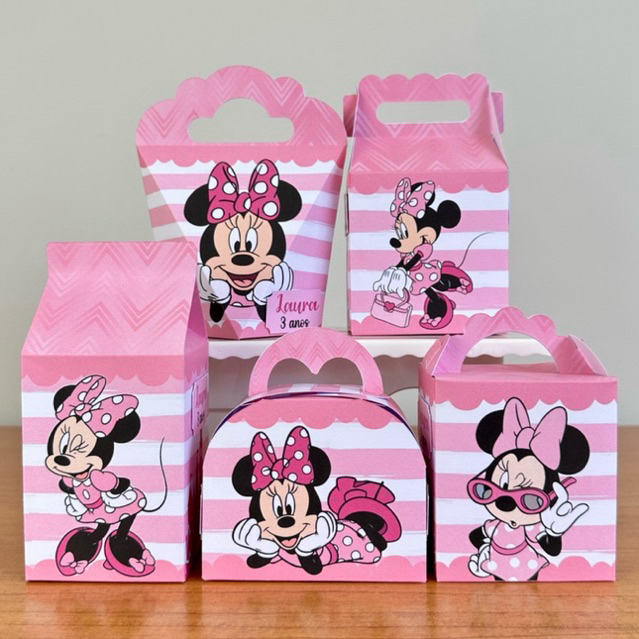 Kit de Caixinhas Personalizadas MINNIE ROSA | Lembrancinhas para Festa de Aniversário - Pegue e Monte