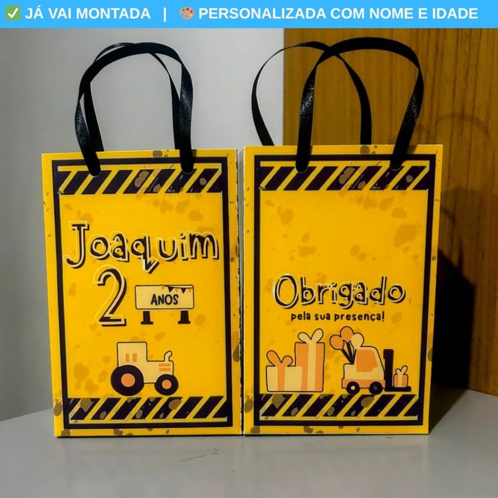 Sacolinha Personalizada Surpresa Construção Trator Menino Festa Infantil | Lembrancinha Aniversário