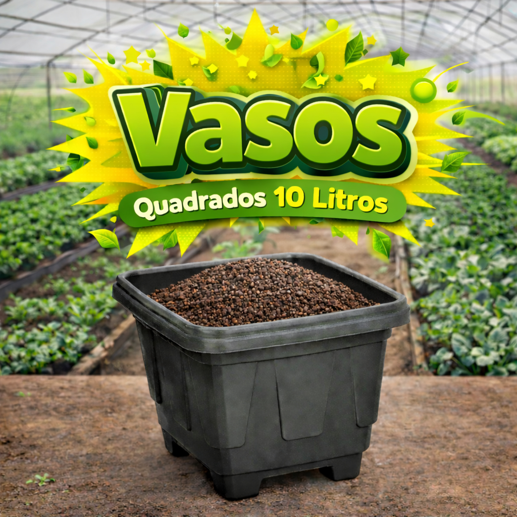 Vaso Quadrado 10L Plástico Resistente Jardim Horta Plantas Flores Cachepô Médio Decorativo