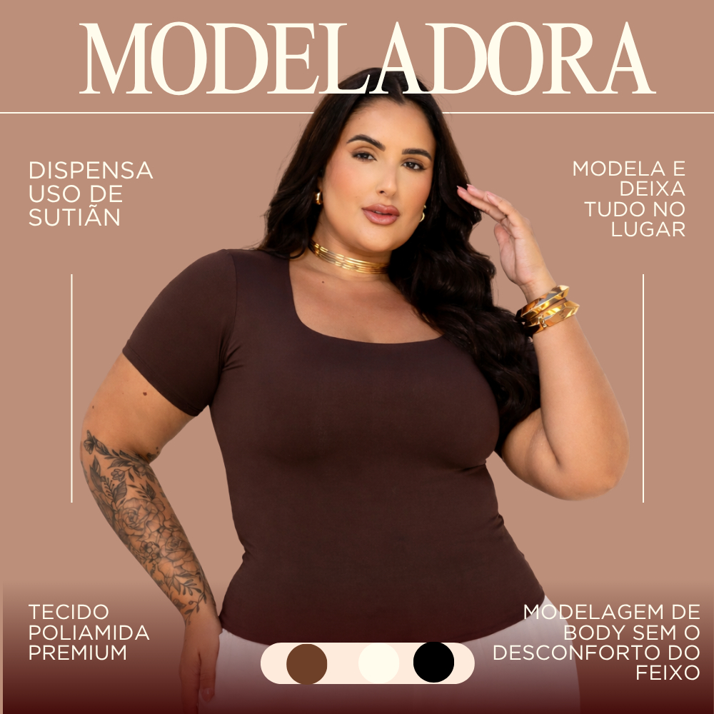 Poliamida de Alta Qualidade Compressão Sustentação  Zero transparência Modeladora Blusa Feminina P ao G3 Plus Size Plus 