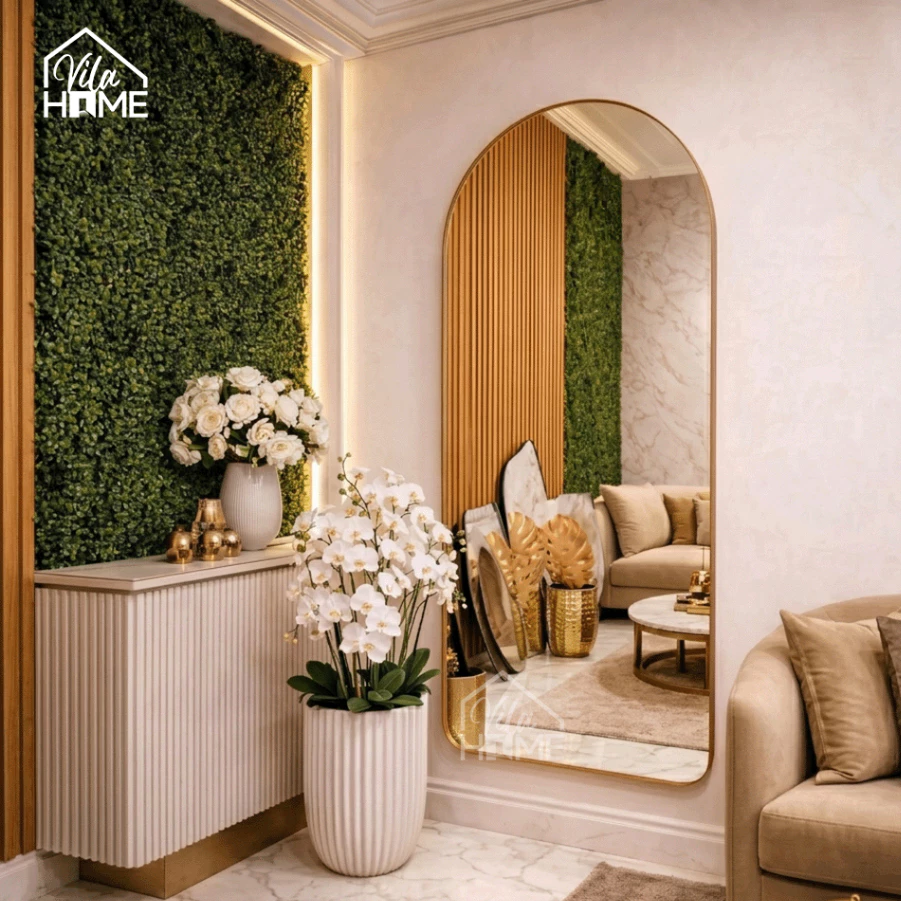Espelho Oval Corpo Inteiro Moldura de Couro Grande Vertical Parede 110X50 Quarto Sala Banheiro Salão Loja