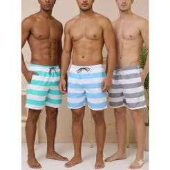 LISTRADO BERMUDA MODA Praia Adulto e Juvenil com Cordão e Bolsos Praia Bermuda Masculina