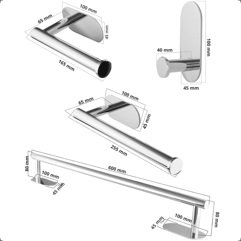 Kit Acessórios Suporte Banheiro Lavabo Aço Inox Cromado Brilhante Fixação Em Dupla Face Adesivo · foto 2