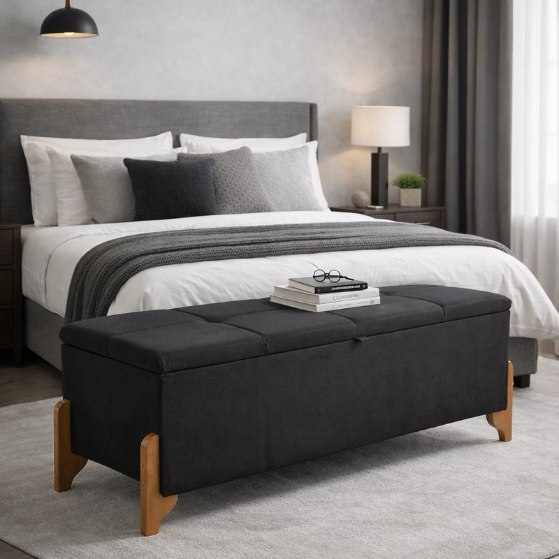 Recamier Estofado com Baú 120cm Banco Puff Decorativo Luxo para Quarto e Sala