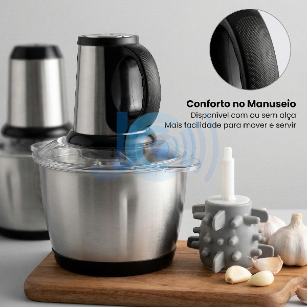 Multiprocessador Elétrico 2L/3L com Alça – Tritura Carne, Alho e Legumes + Descascador de Alho Incluso em Oferta na Shopee