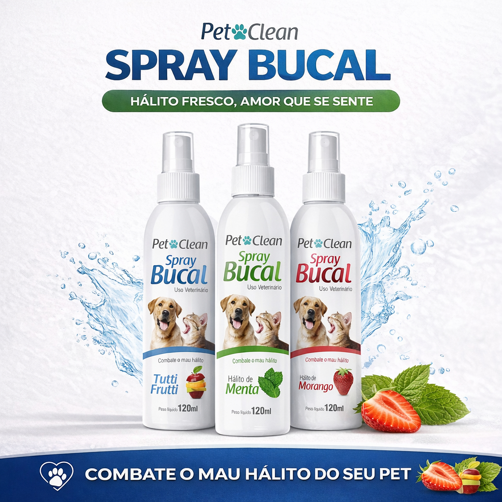 Spray Bucal p/ Cães Gatos Combate Mau Hálito Pet Clean 120ml