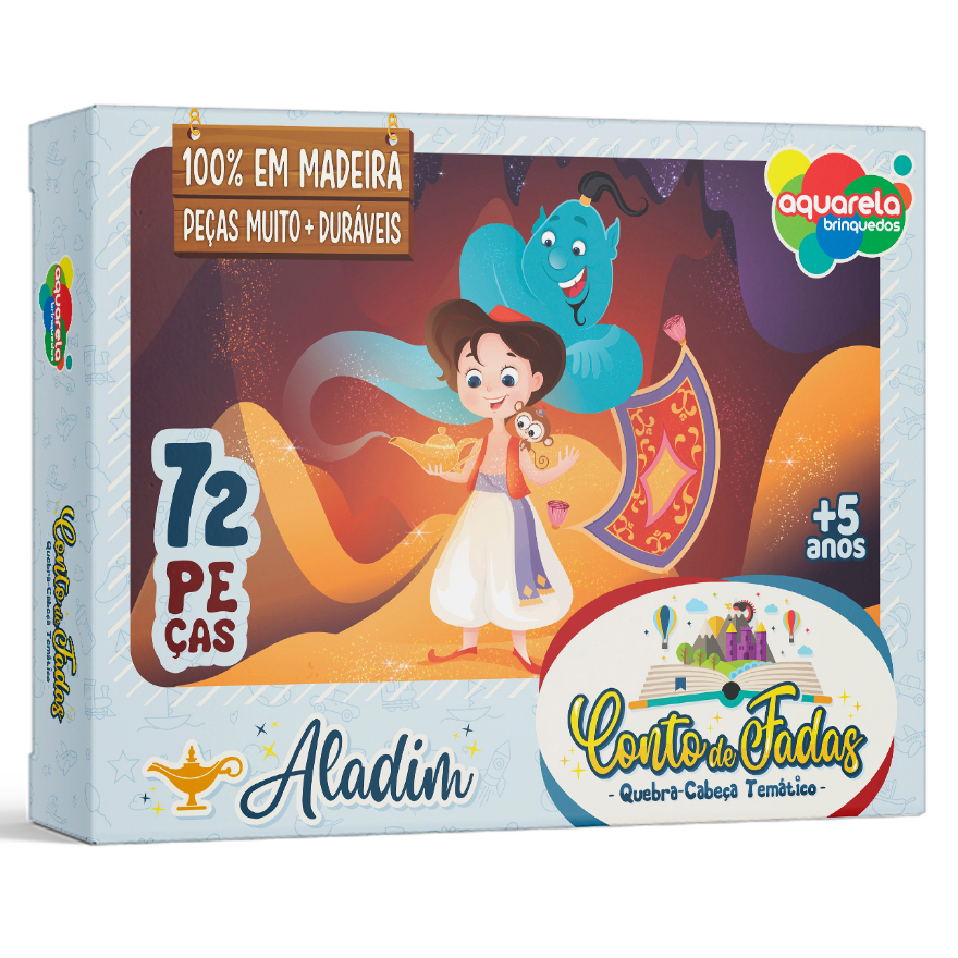Quebra-Cabeça 72 Peças Aladim em Madeira Aquarela Brinquedos