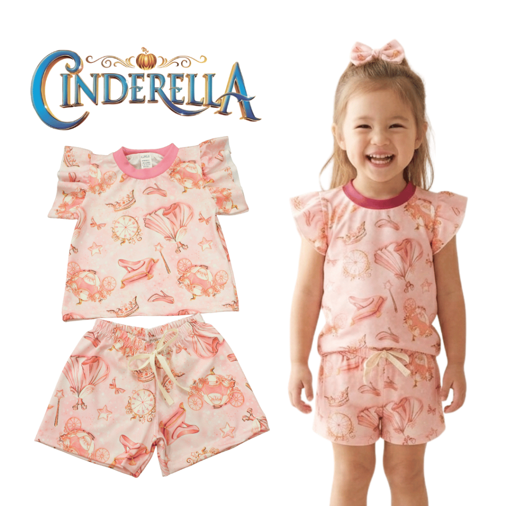 Roupa Menina Cinderela Conjunto Infantil Princesa Estiloso Confortável 1 a 5 Anos Blusa e short Estampado
