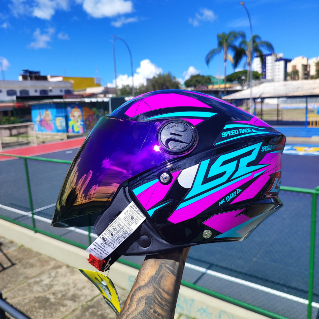 Capacete Aberto New Liberty 3 Personalizado Adesivado LS2 Draze Air Flow Tiffany Turqueza Feminino + Viseira Camaleão