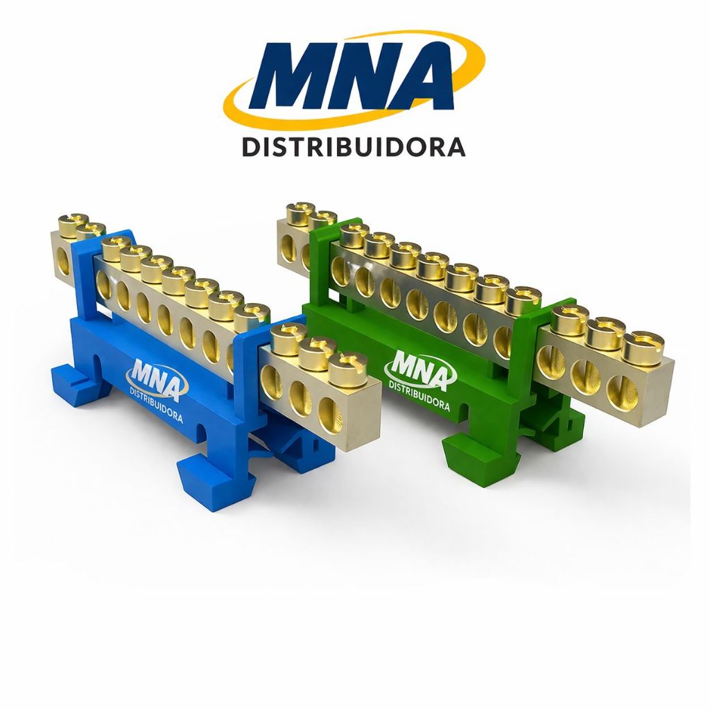 Kit Barramento 1 Neutro 1 Terra 12 Furos Fixação Trilho Din 12 Polos 12 Vias Conector Elétrico Cabo.