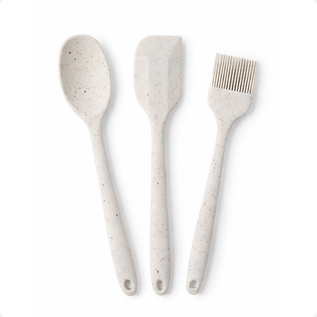 Kit 3 Utensílios de Silicone Premium Cozinha Espátula Colher Pincel Macio Antiaderente Resistente