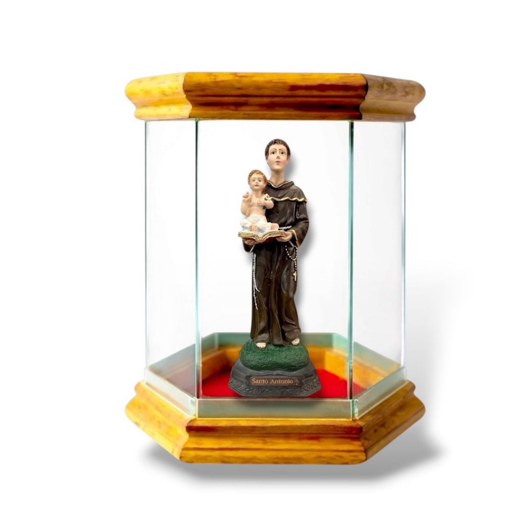 Imagem Santo Antonio Resina 15cm com Redoma Oratório de Vidro