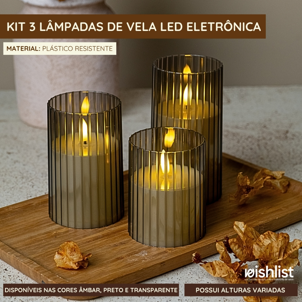 Kit 3 Lâmpadas de Vela Led Eletrônica Decoração Festa A Pilha
