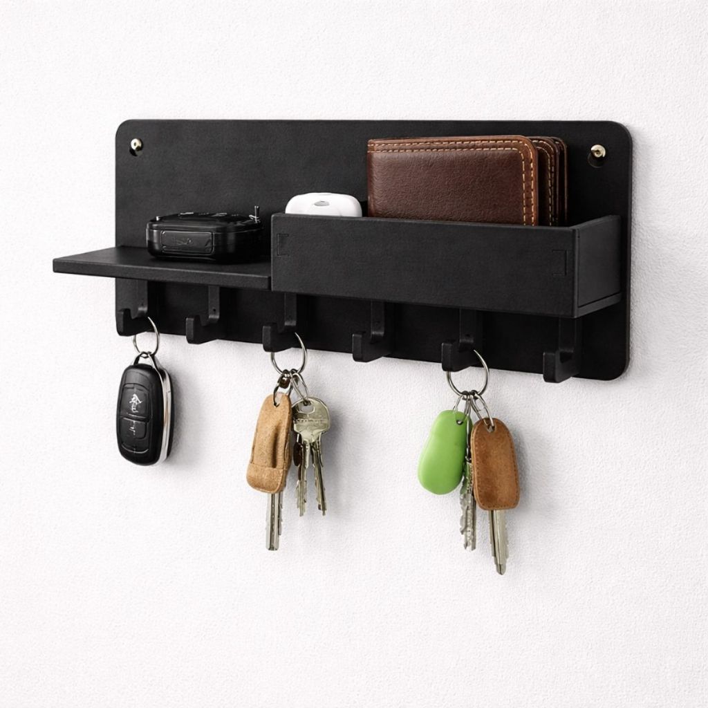 Porta Chaves Organizador Parede Decorativo Preto Moderno Ganchos Decoração Multiuso Carteira