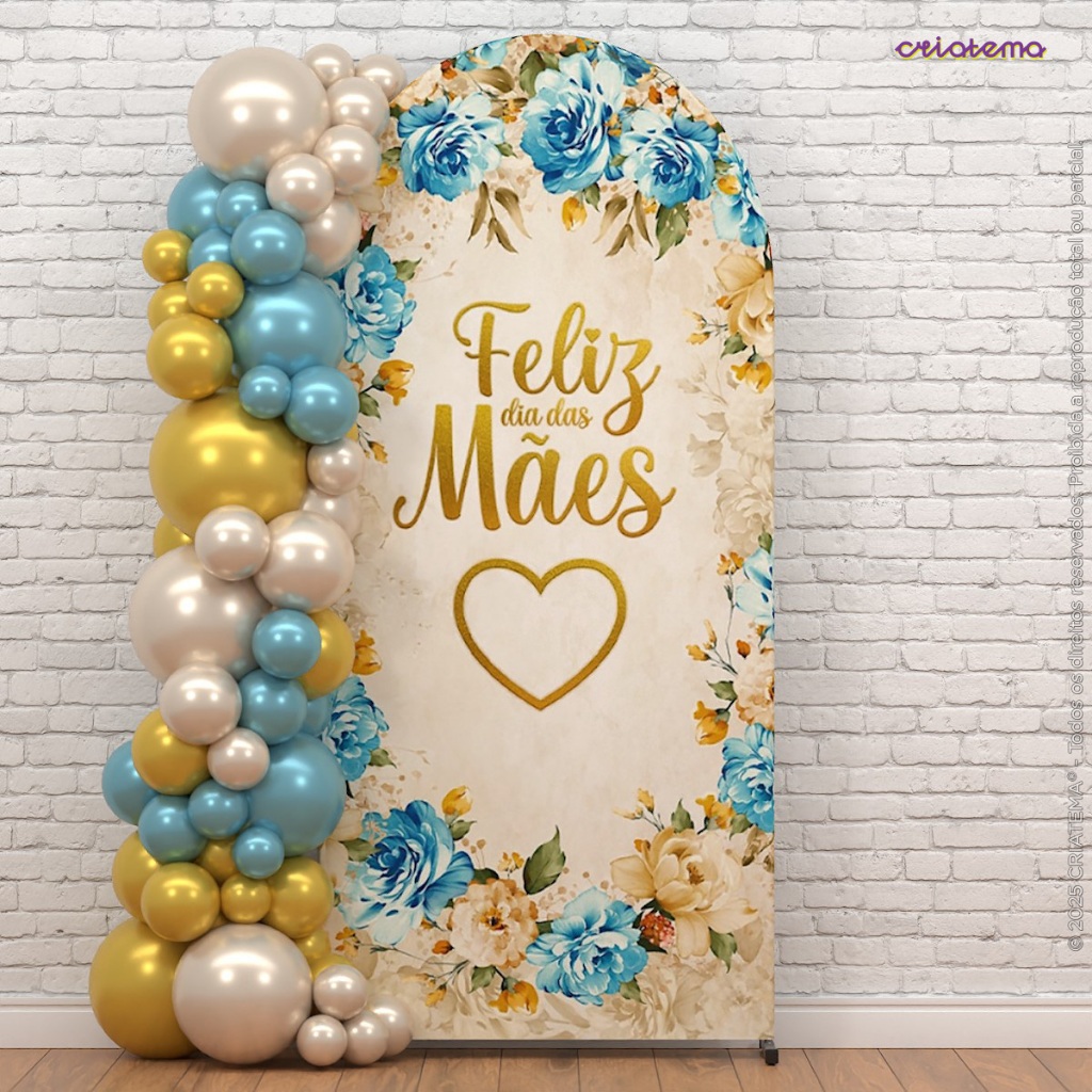 Painel Romano Dia das Mães Floral Com Elástico Decoração Veste Fácil Em Tecido 2x1m - ANV-2995