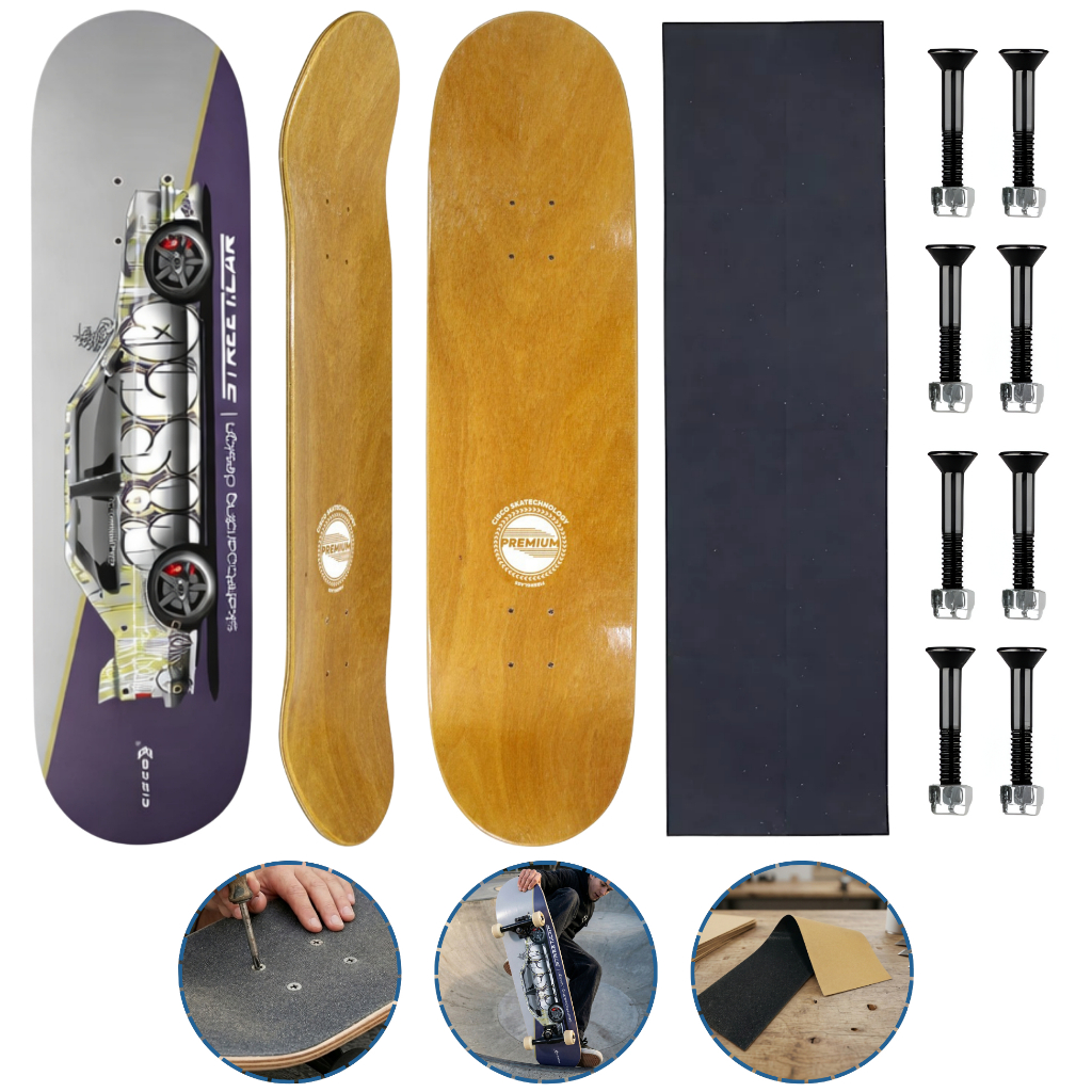 Shape Skate Fiber Glass com Lixa e Parafusos de Base Vários Tamanhos Cisco Skate M3