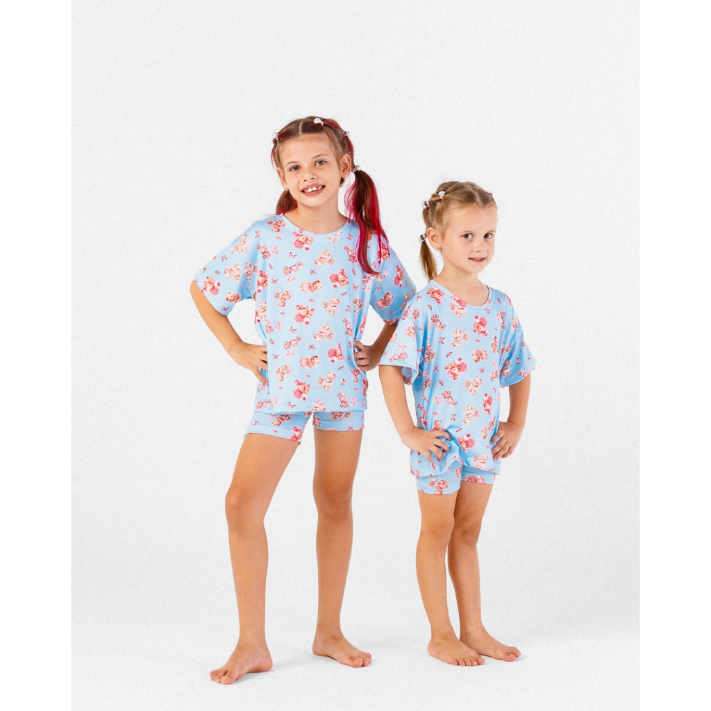 Conjunto Infantil Conffy Estampado Camiseta Shorts Roupa Pijama Confortável Tamanho 2 ao 10