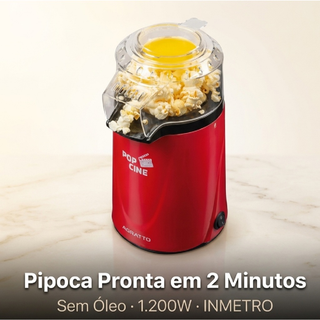 Pipoqueira Elétrica Com Dosador Agratto Pop Cine PP02 Sem Óleo Vermelha 1200W Pop Cine 220V