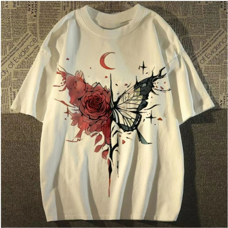 Camiseta Oversized Premium Estampa Borboleta Blusão StreetWear Unissex 100% Algodão Confortavel