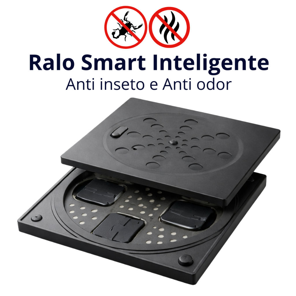 Ralo Inteligente Quadrado 15x15 e 10x10 Preto Cromado Anti odor Anti Inseto - Smart — imagem 2 de 2