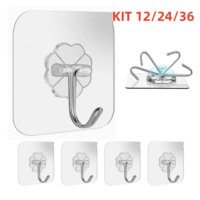 Kit 12/24/36 Ganchos Adesivos Parede Multi Funcional Autocolante Casa Cozinha Quarto Banheiro Organizado