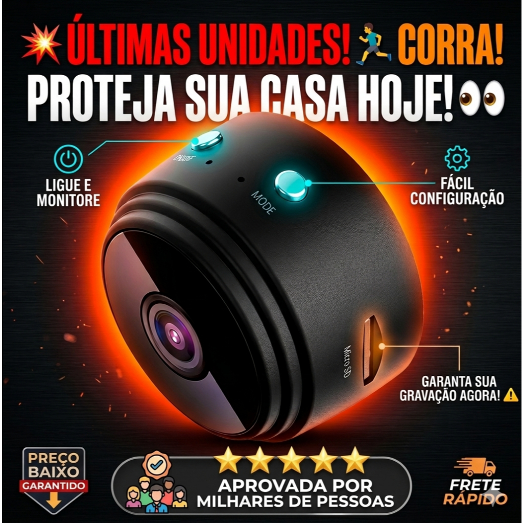 Mini Câmera Segurança WiFi HD 1080p Visão Noturna Monitoramento Pelo Celular
