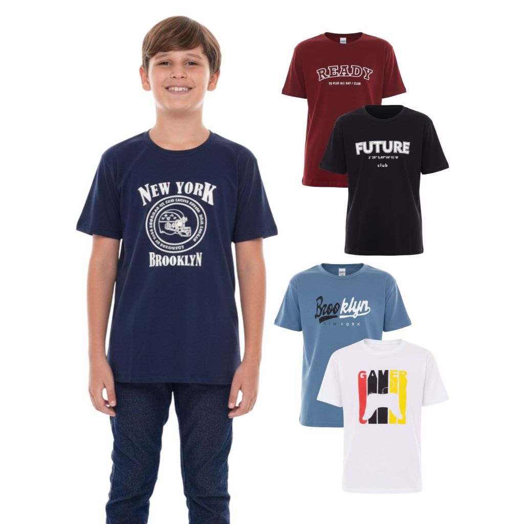 Camiseta Infantil Menino juvenil Masculino Estampada Manga Curta Algodão