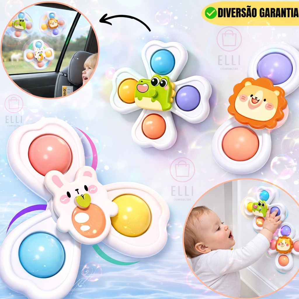 Brinquedo Spinner Ventosa para Bebê Chocalho Sensorial Gira Brinquedos Infantil Banho