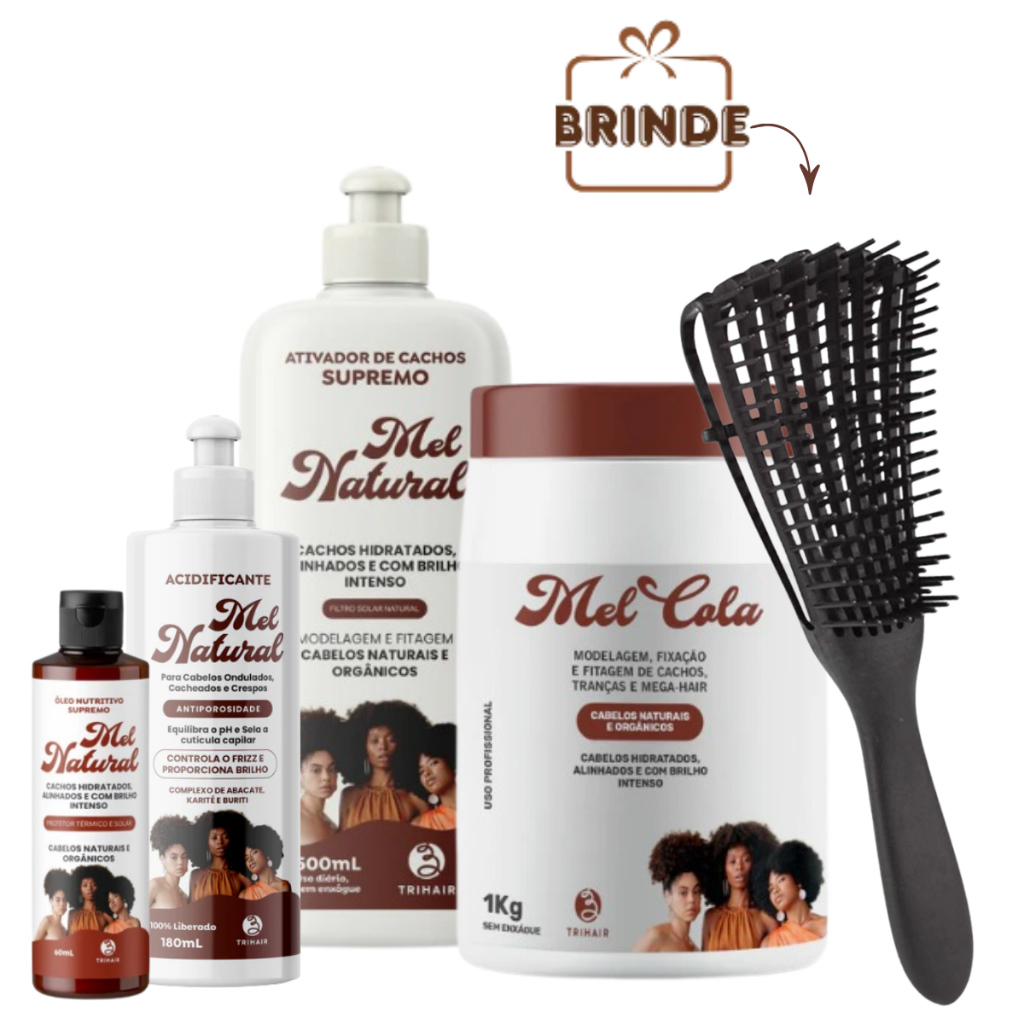 Kit Adificicante Mel Cola 1kg Óleo Ativador Cachos Natural