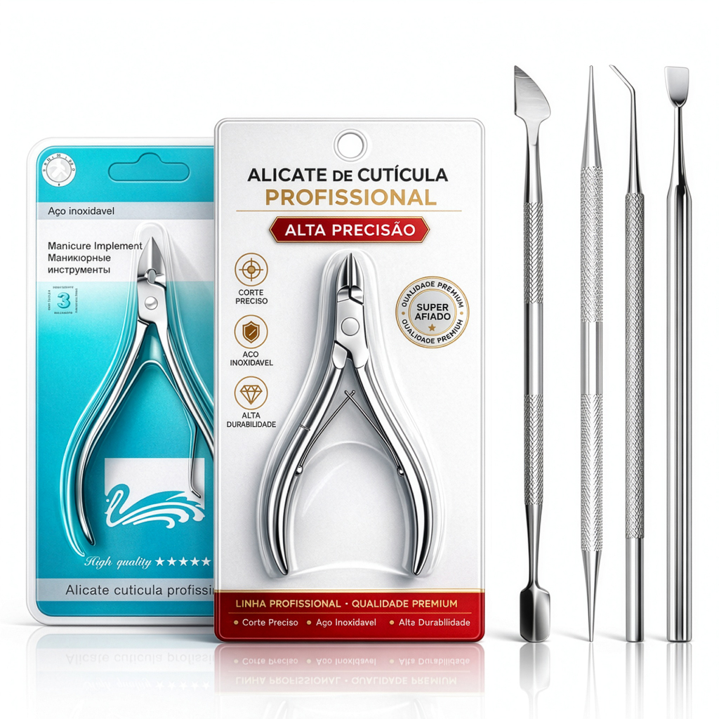 Kit Manicure 6 Peças Inox Alicate Corte Unha + Cutícula Espátula Palito Raspador Desencravador