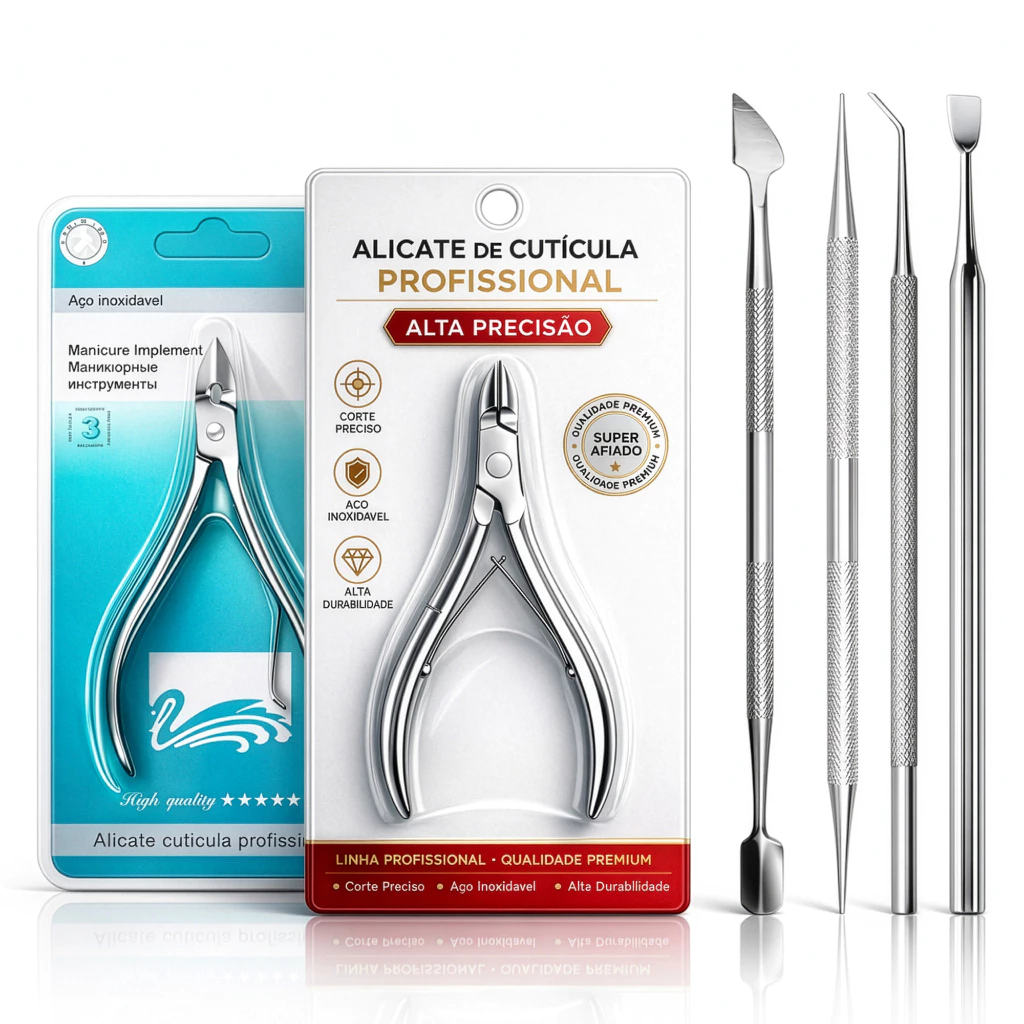 Kit Manicure 6 Peças Inox Alicate Corte Unha + Cutícula Espátula Palito Raspador Desencravador — imagem 1