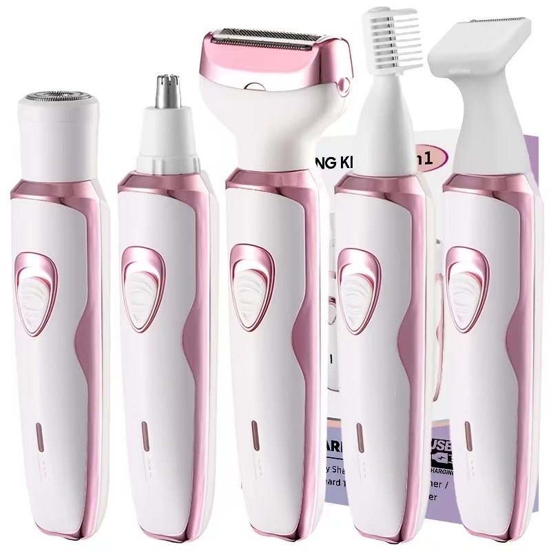Barbeador Elétrico Feminino 4 em 1 Recarregável, Kit de Aparição para Rosto, Nariz, Pernas e Axilas, Máquina de Barbear