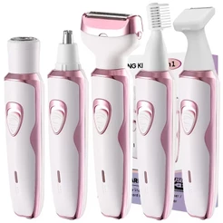 Barbeador Elétrico Feminino 4 em 1 Recarregável, Kit de Aparição para Rosto, Nariz, Pernas e Axilas, Máquina de Barbear